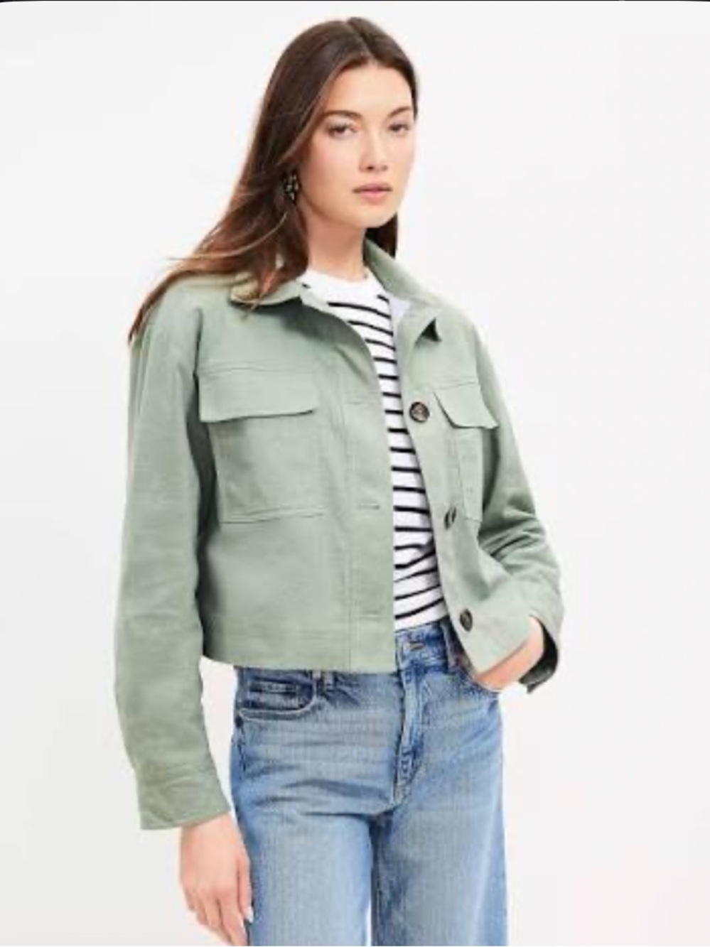 LOFT Olive Green Cropped Utility Jacket